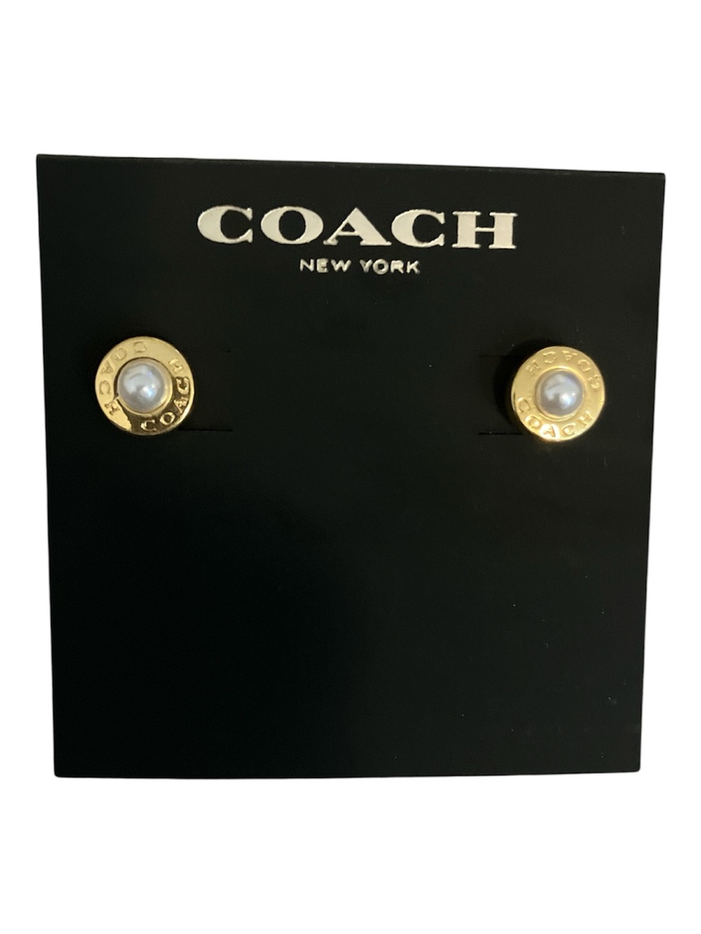 Coach Gold-Tone Logo Pearl Stud Earrings - White/Gold